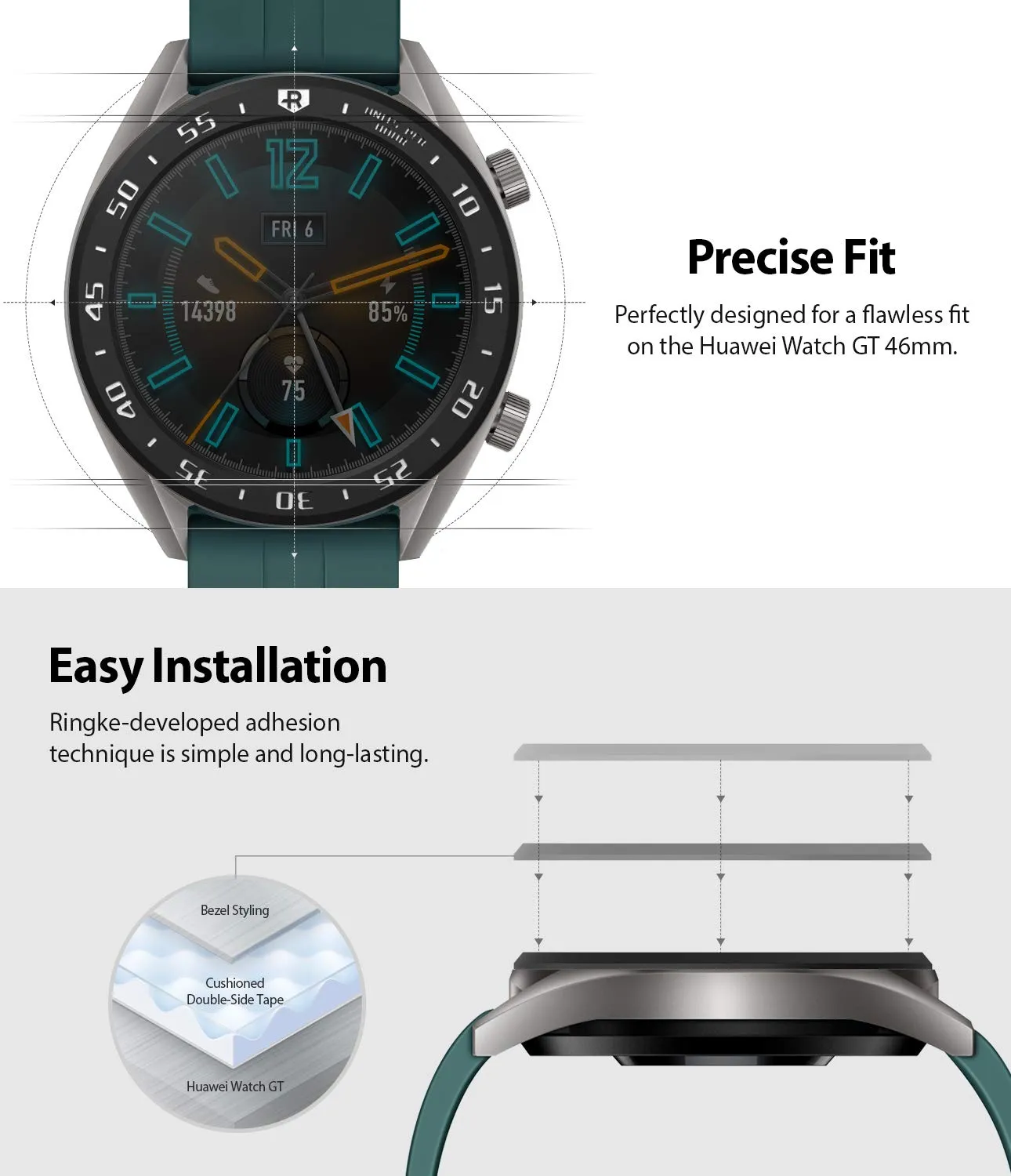 Bezel Styling for Huawei Watch GT / GT Active / GT Sport / GT Classic 46mm - 46-03 - Black [Stainless Steel]