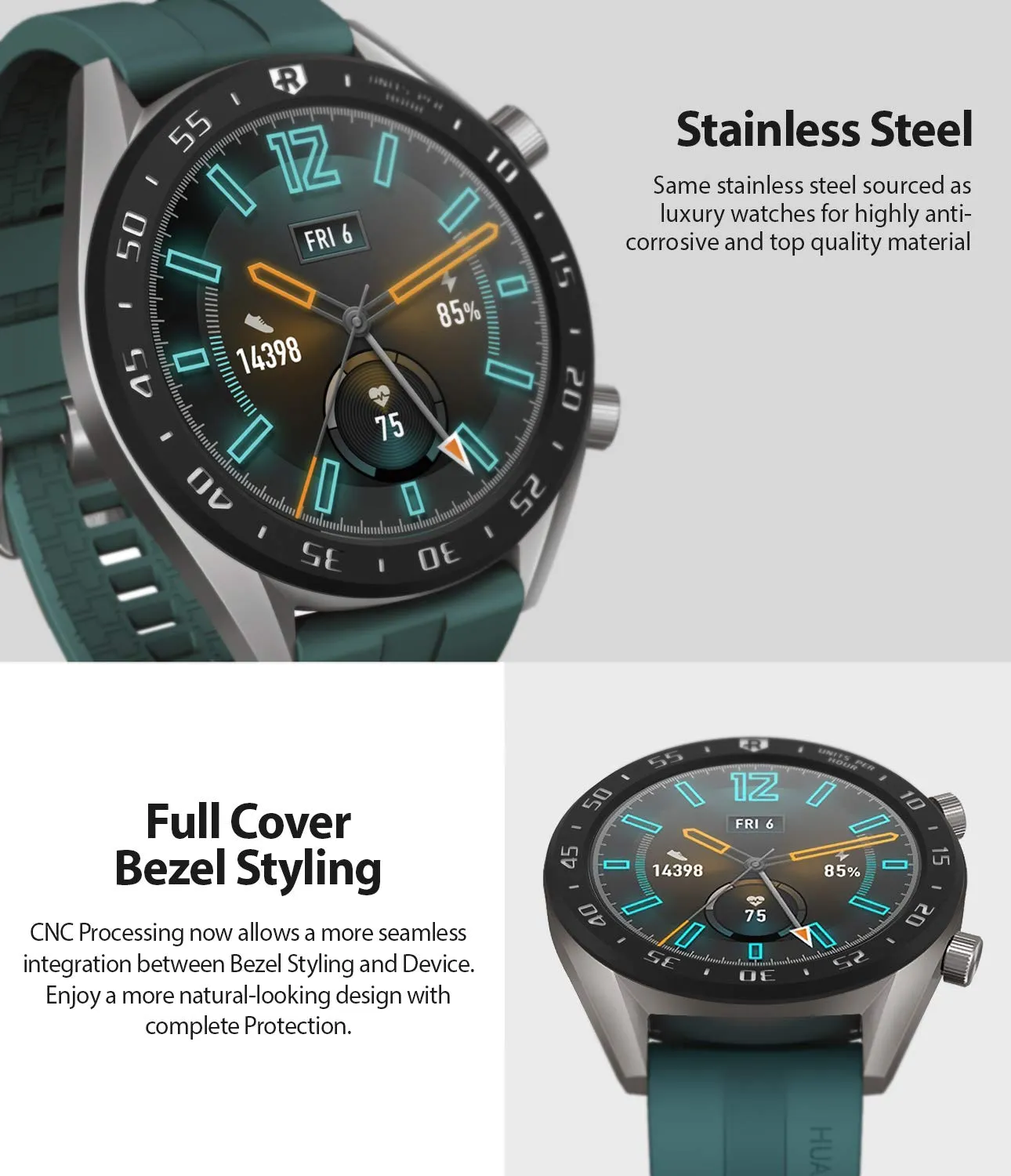 Bezel Styling for Huawei Watch GT / GT Active / GT Sport / GT Classic 46mm - 46-03 - Black [Stainless Steel]