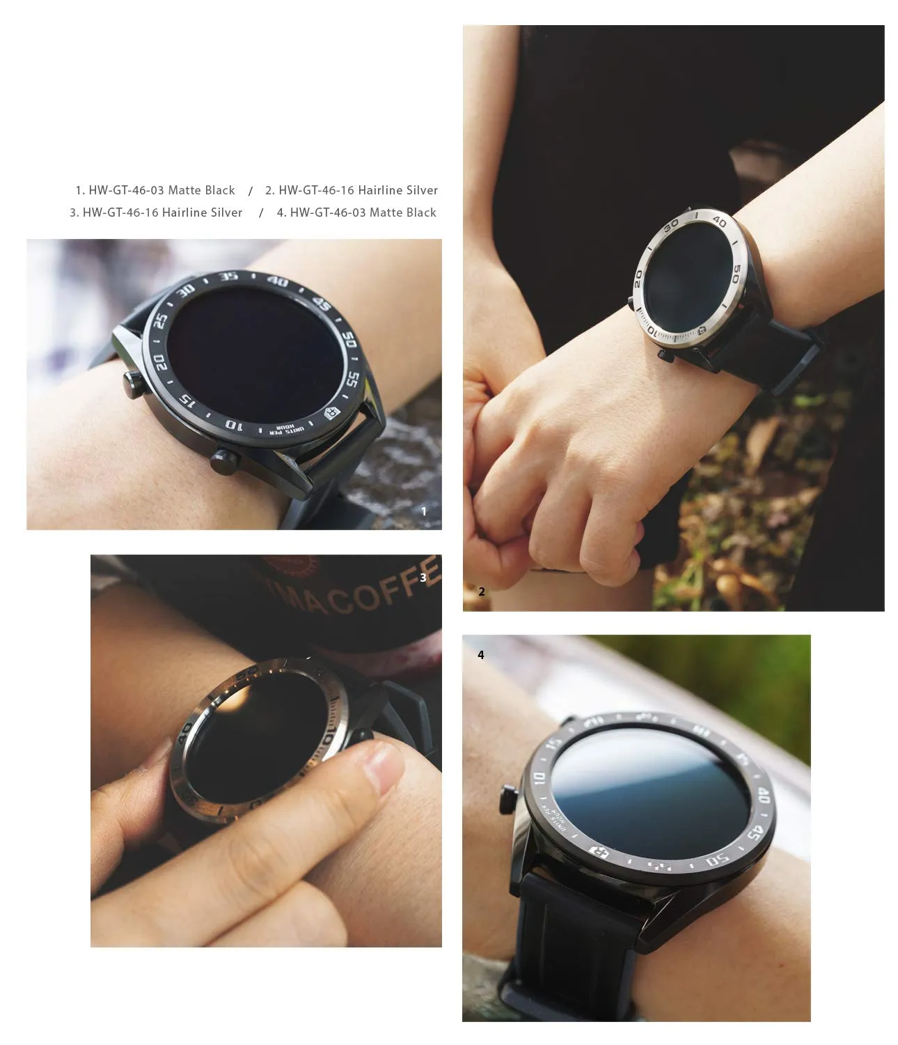 Bezel Styling for Huawei Watch GT / GT Active / GT Sport / GT Classic 46mm - 46-03 - Black [Stainless Steel]