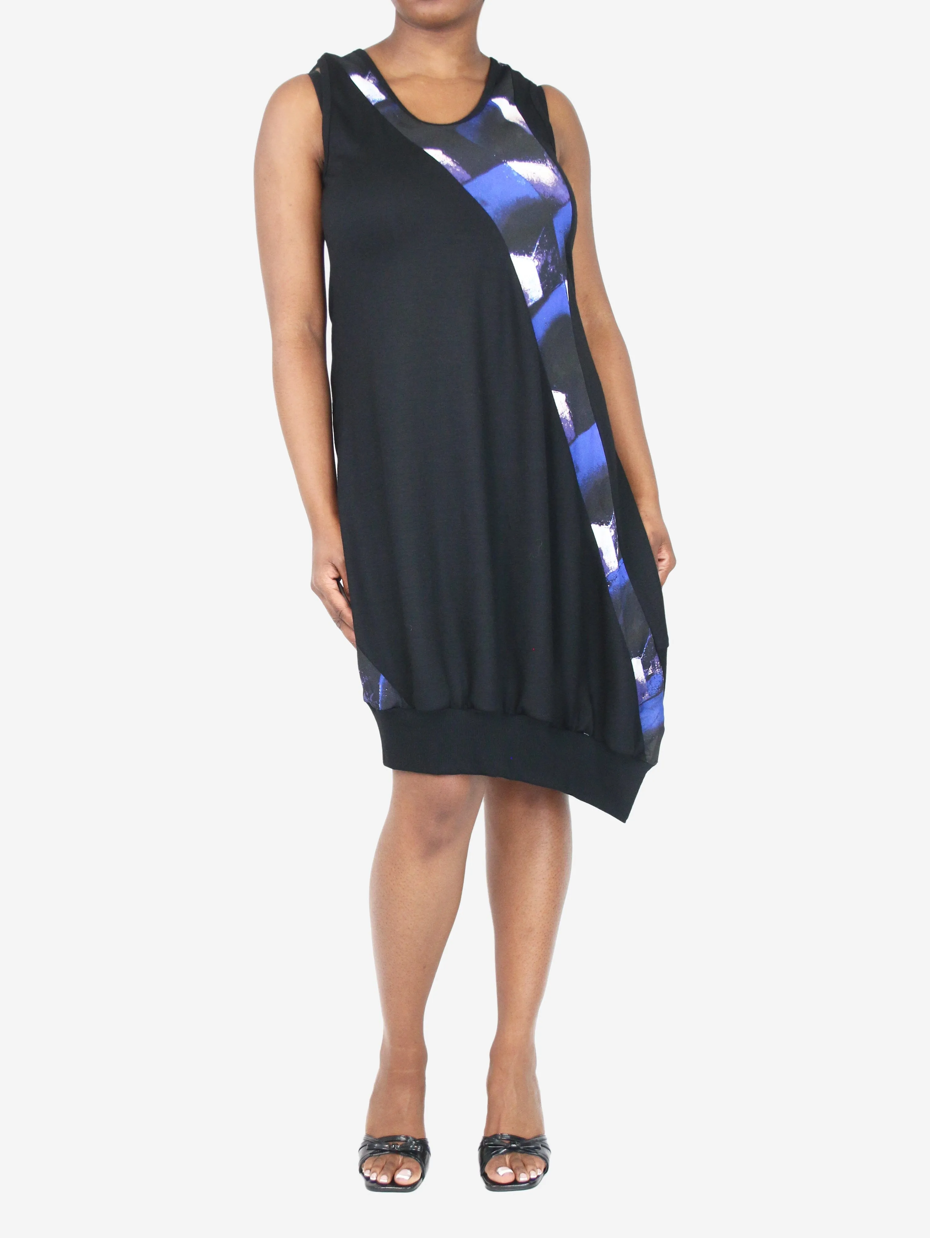 Black sleeveless printed midi dress - size