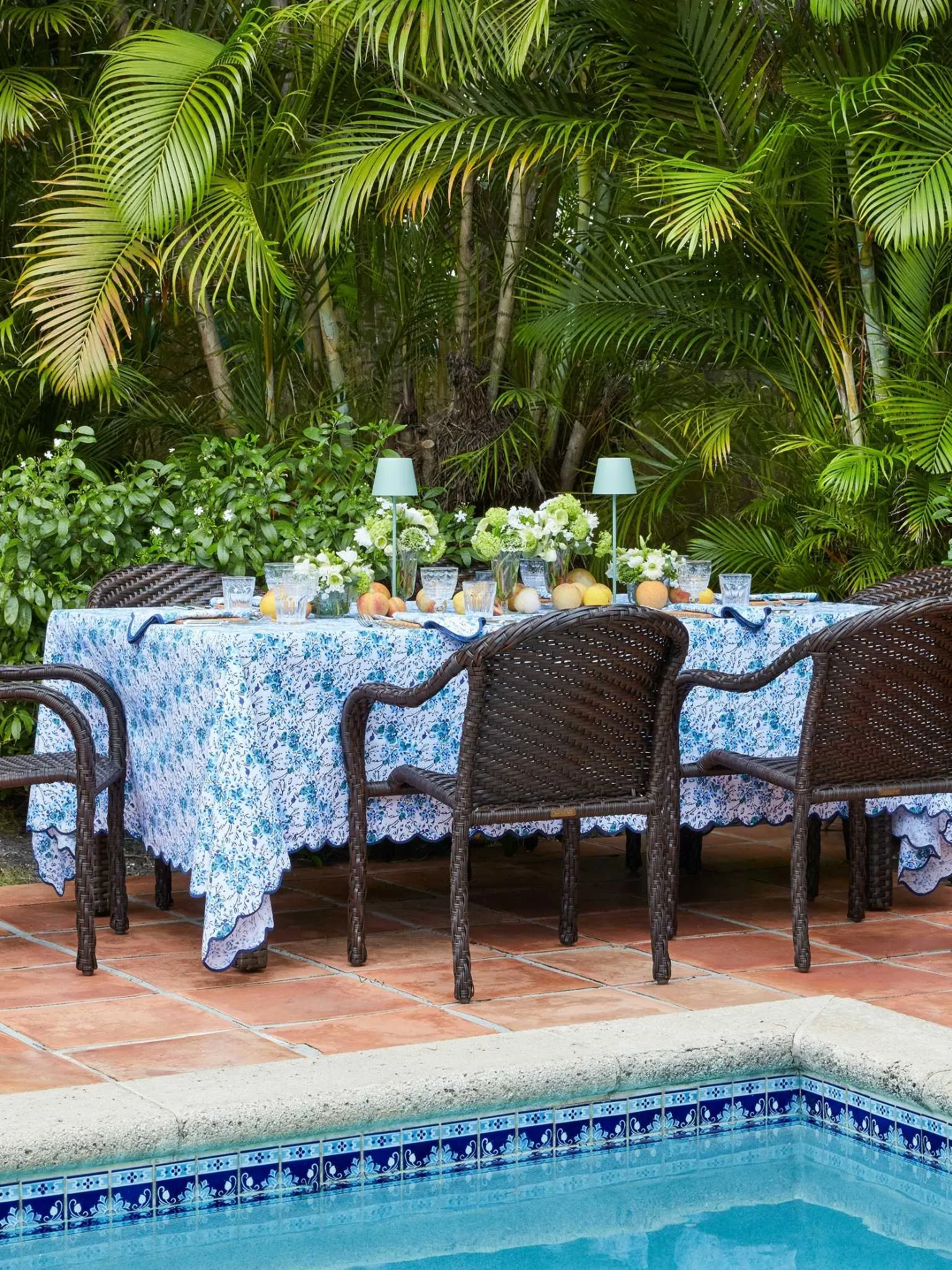 Blue Floral Scalloped Tablecloth