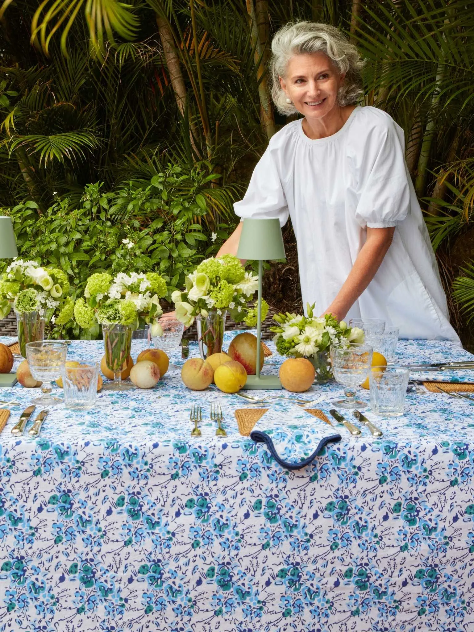 Blue Floral Scalloped Tablecloth