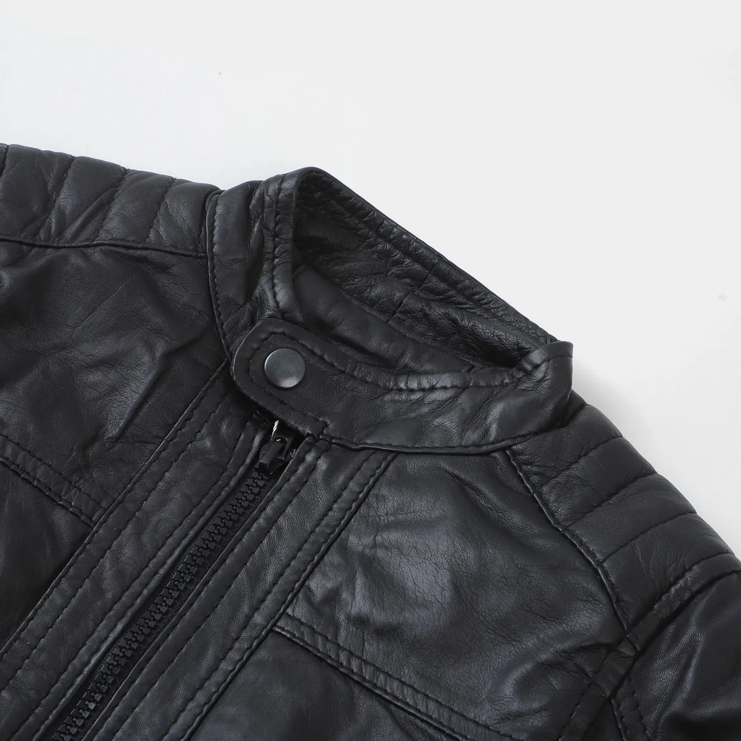 Boys Genuine  Sheep Leather Jacket Biker Sleeves-BLACK