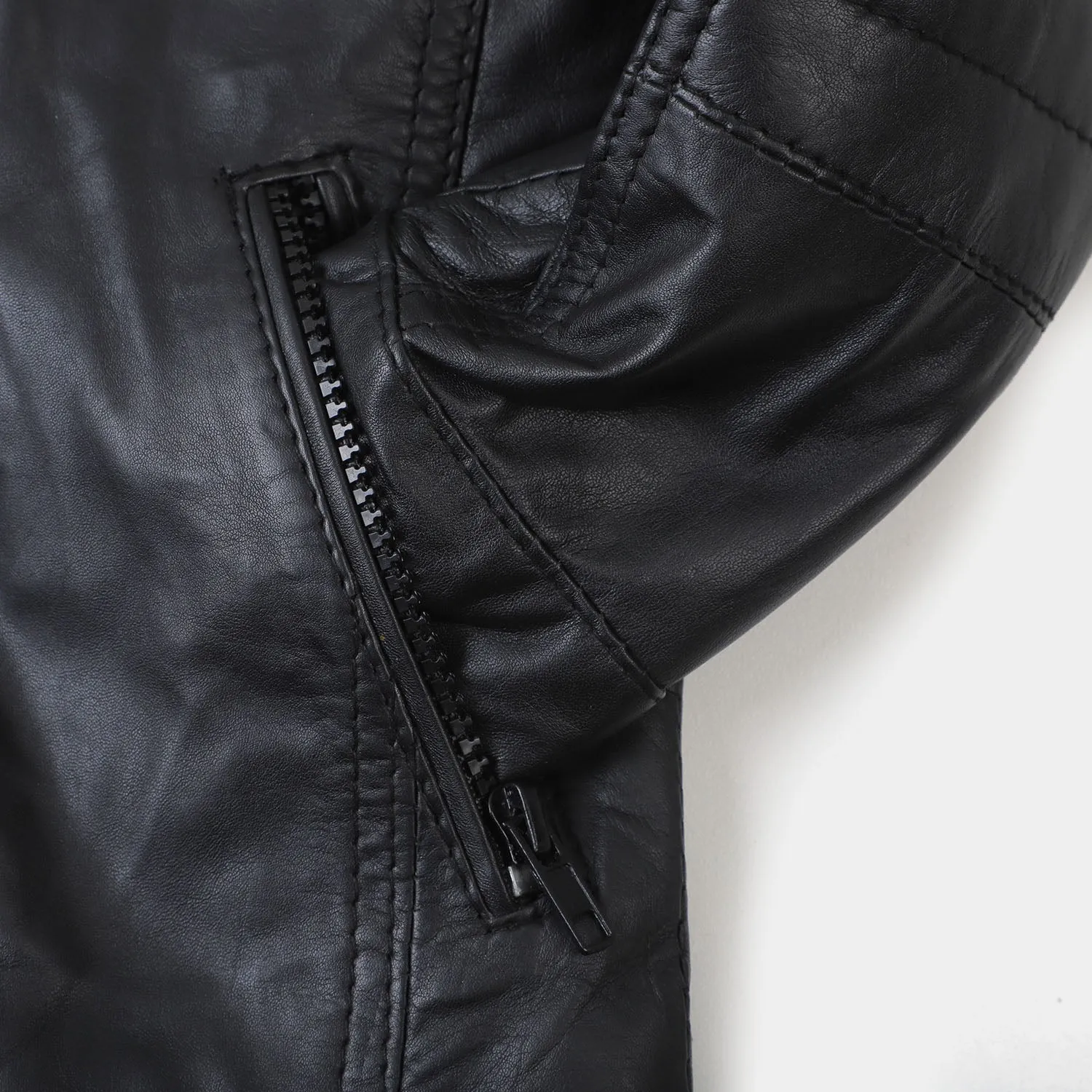 Boys Genuine  Sheep Leather Jacket Biker Sleeves-BLACK