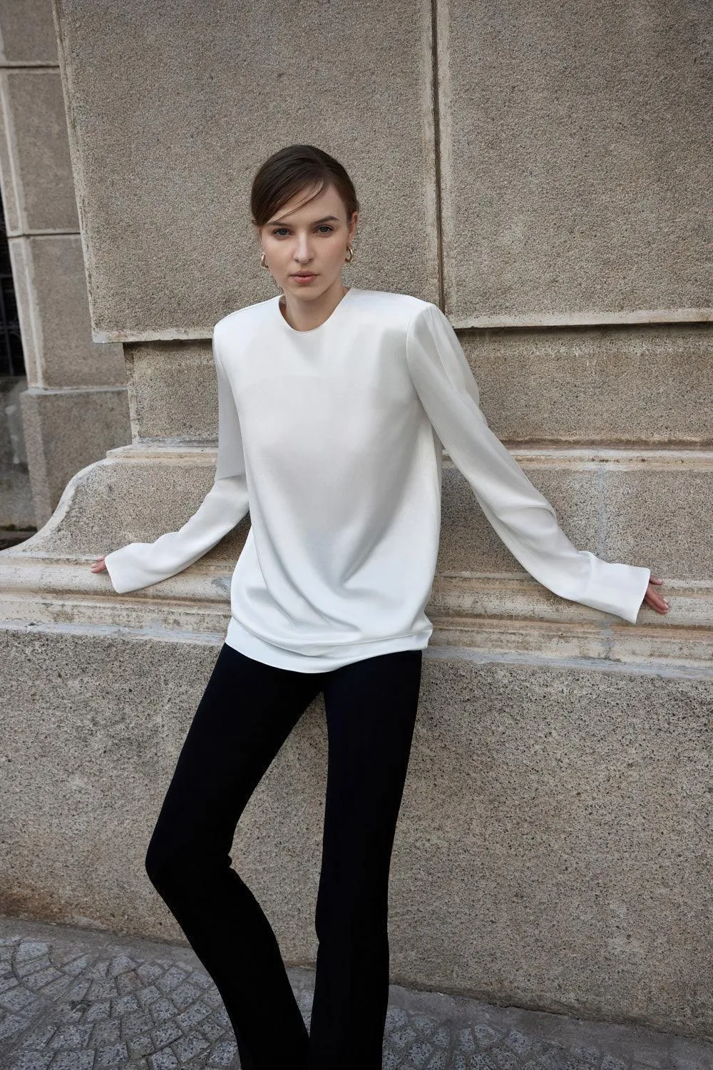 Bristol Straight Long Sleeved Satin Top