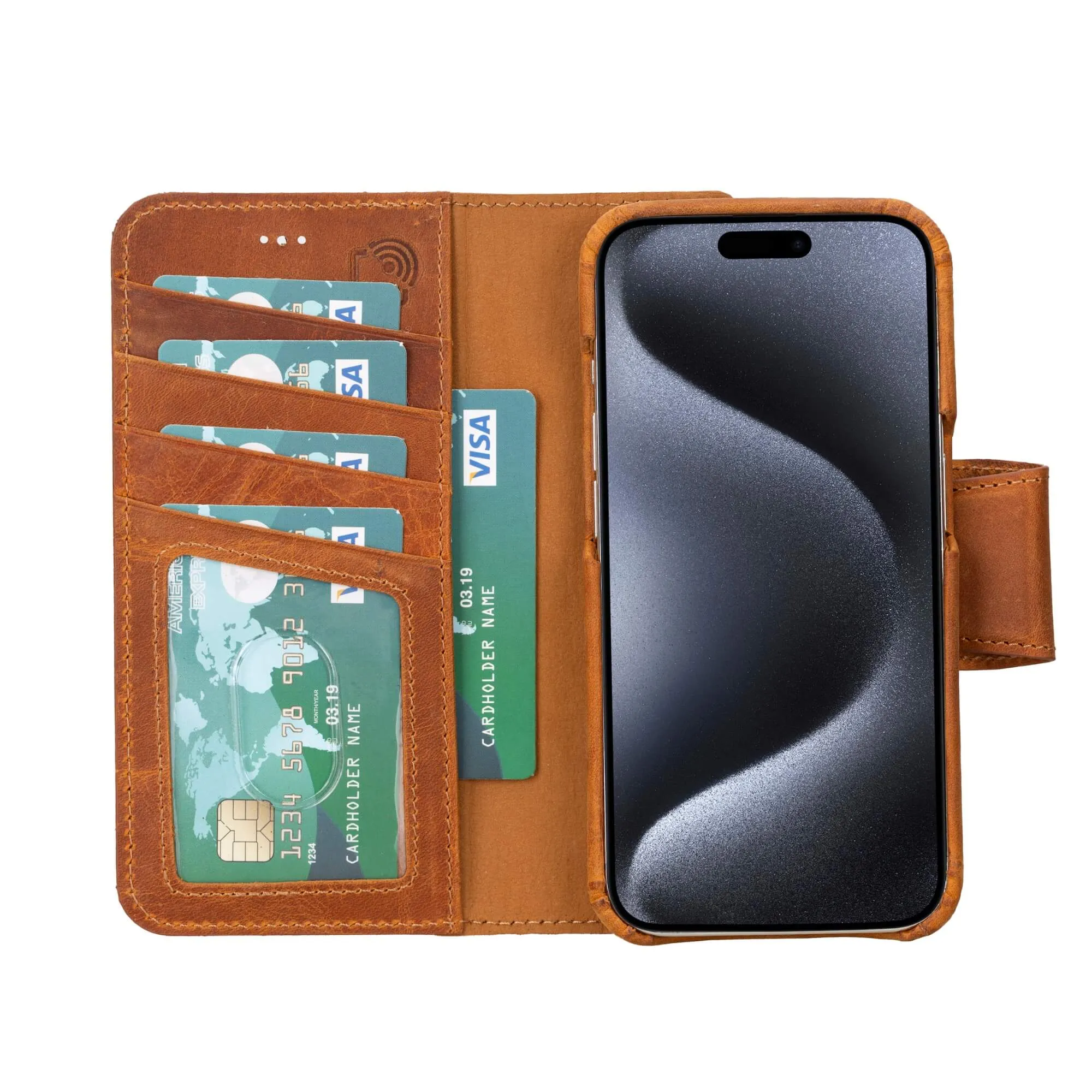 Burkley iPhone 14 Pro Wallet Case, Golden Brown