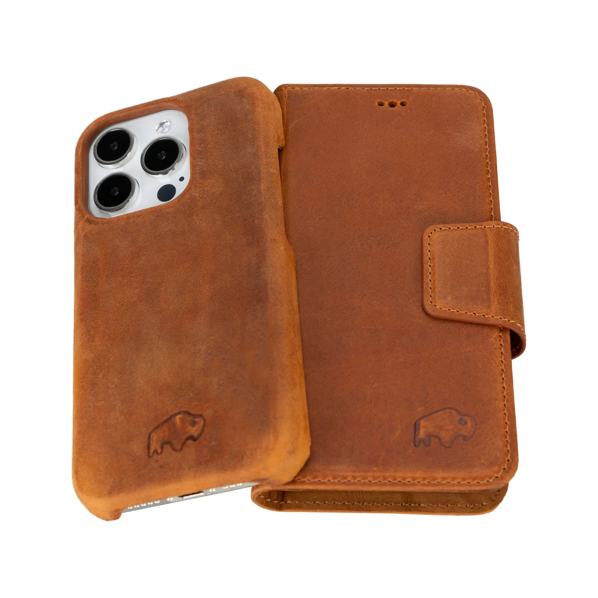 Burkley iPhone 14 Pro Wallet Case, Golden Brown