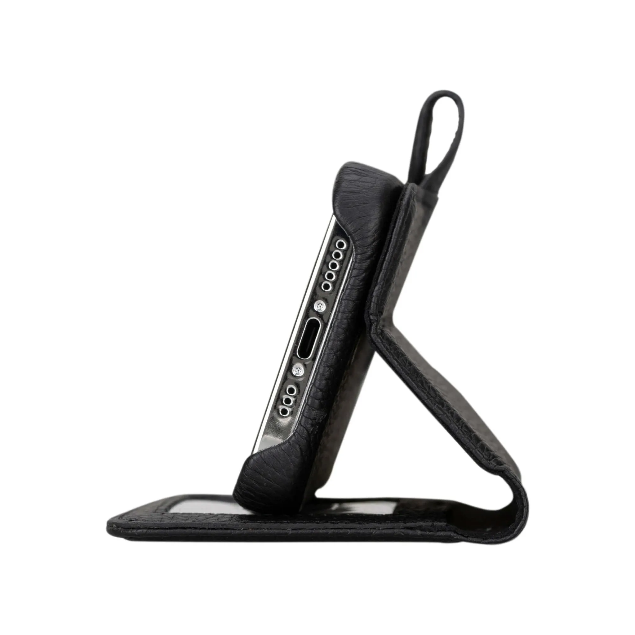 Burkley iPhone 16 Pro Wallet Case, Pebble Black