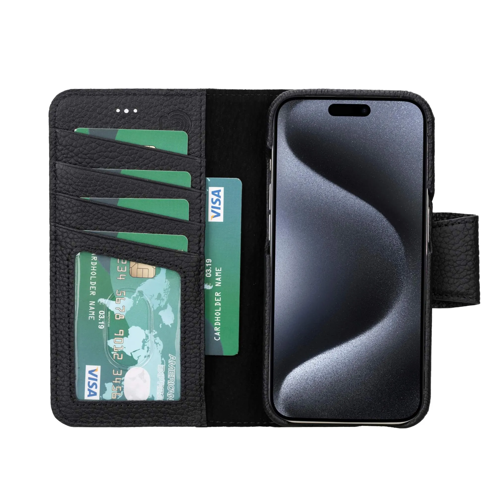 Burkley iPhone 16 Pro Wallet Case, Pebble Black