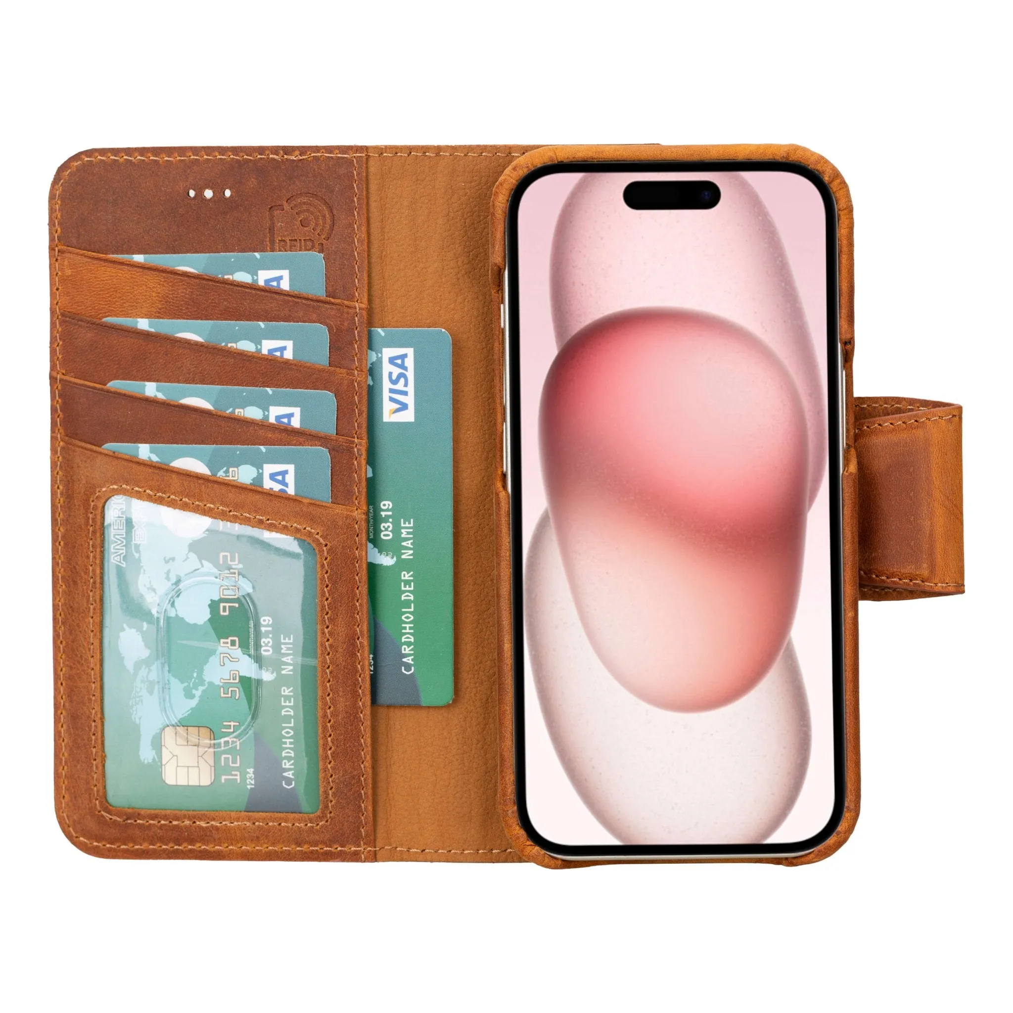 Burkley iPhone 16 Wallet Case, Golden Brown