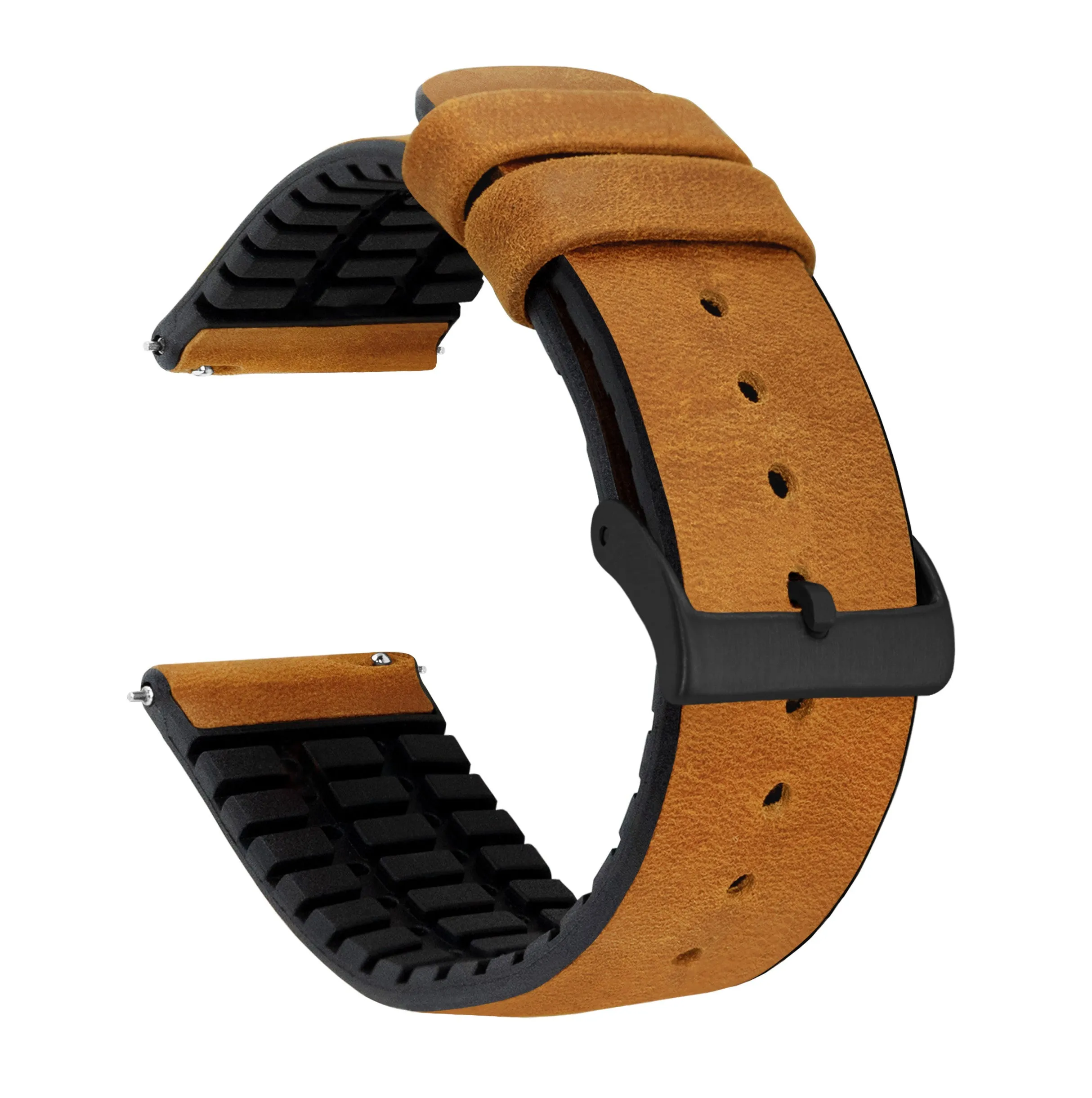 Cedar Brown Leather And Rubber Hybrid Watch Band (18mm, 19mm, 21mm, 23mm, 24mm SALE)