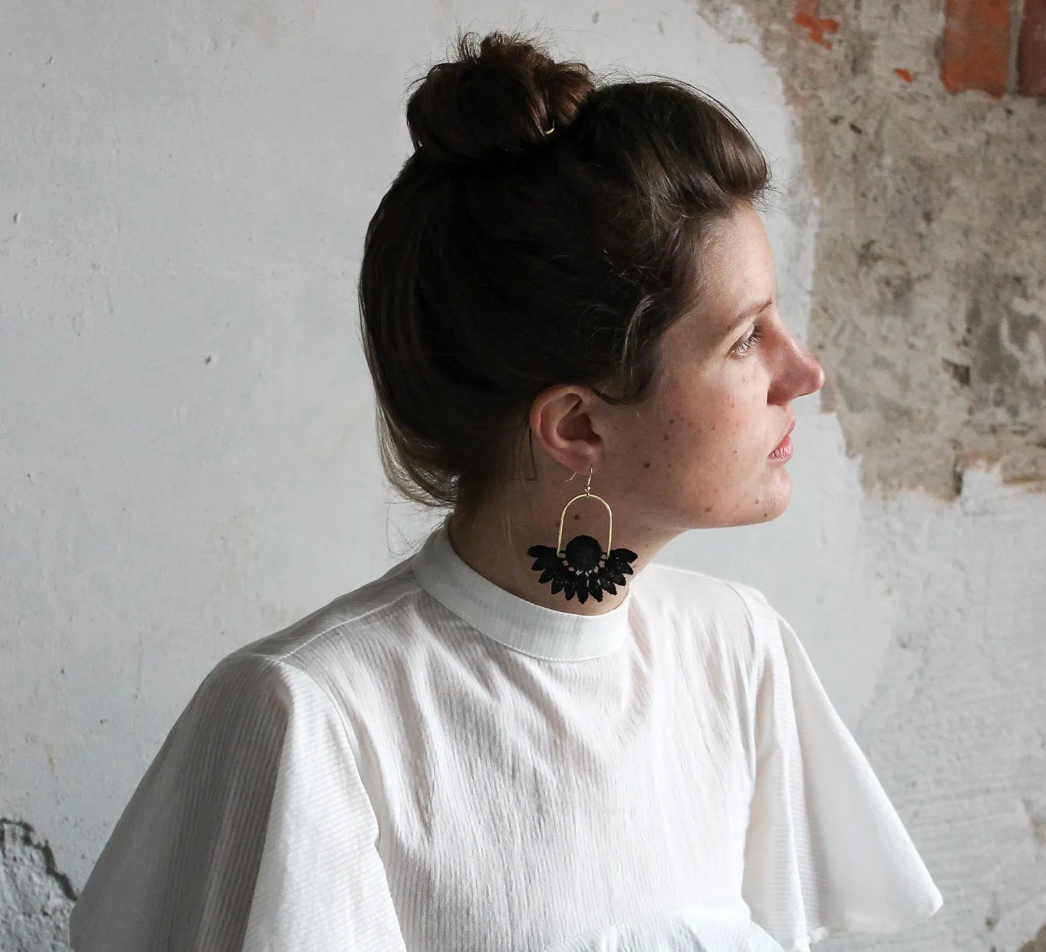 ceres black floral statement earrings