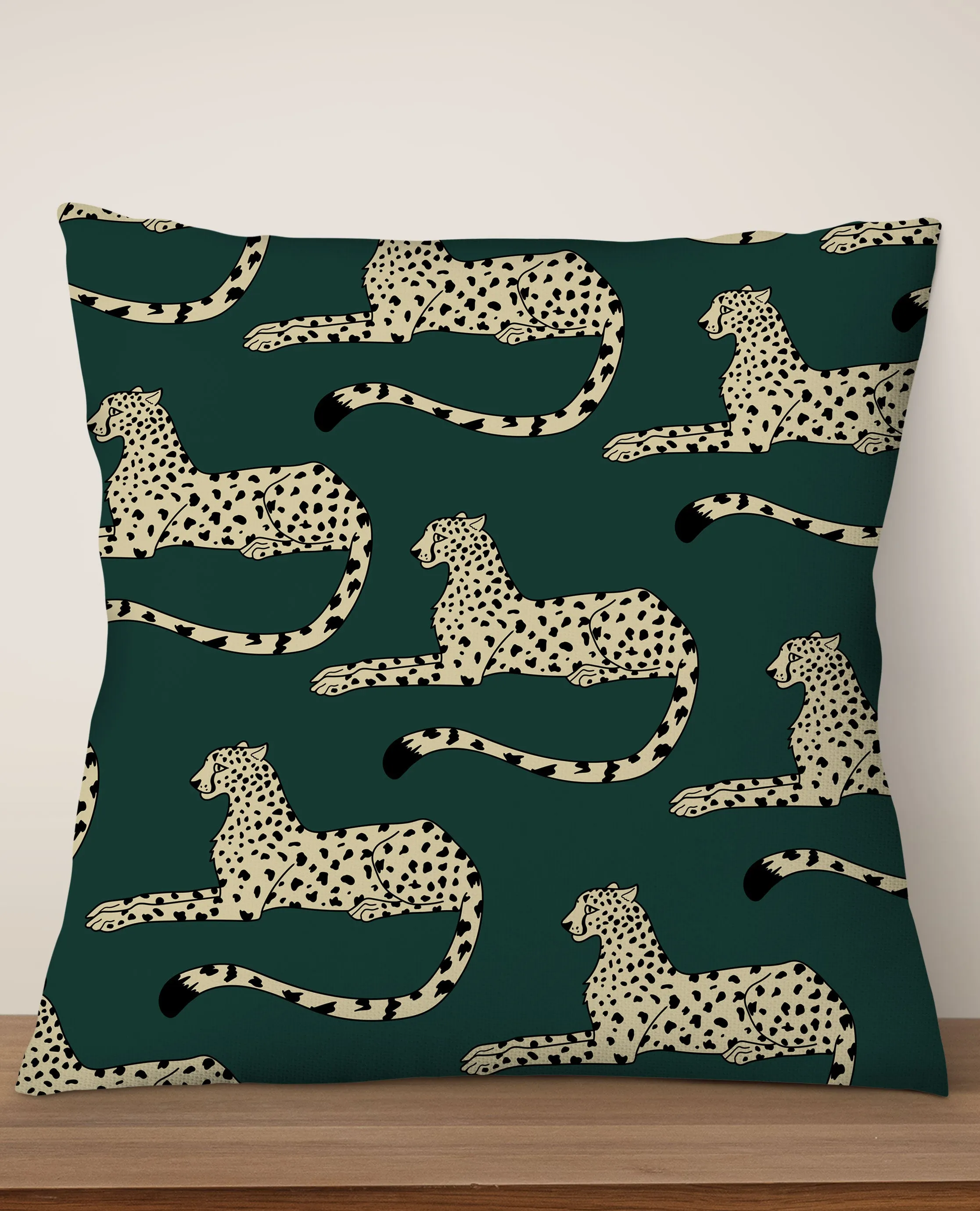 Cheetah Print Square Cushion (Dark Green)