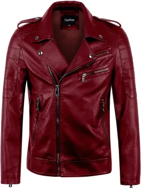 chouyatou Men's Vintage Asymmetric Zip Lightweight Faux Leather Biker Jacket