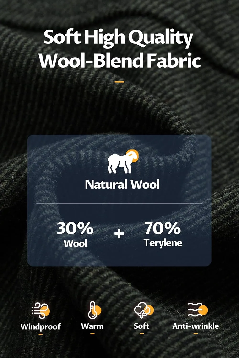 CREATMO US Men's Classic Pea Coat Wool Blend Trench Coat Windproof Business Overcoat With Detachable Hood