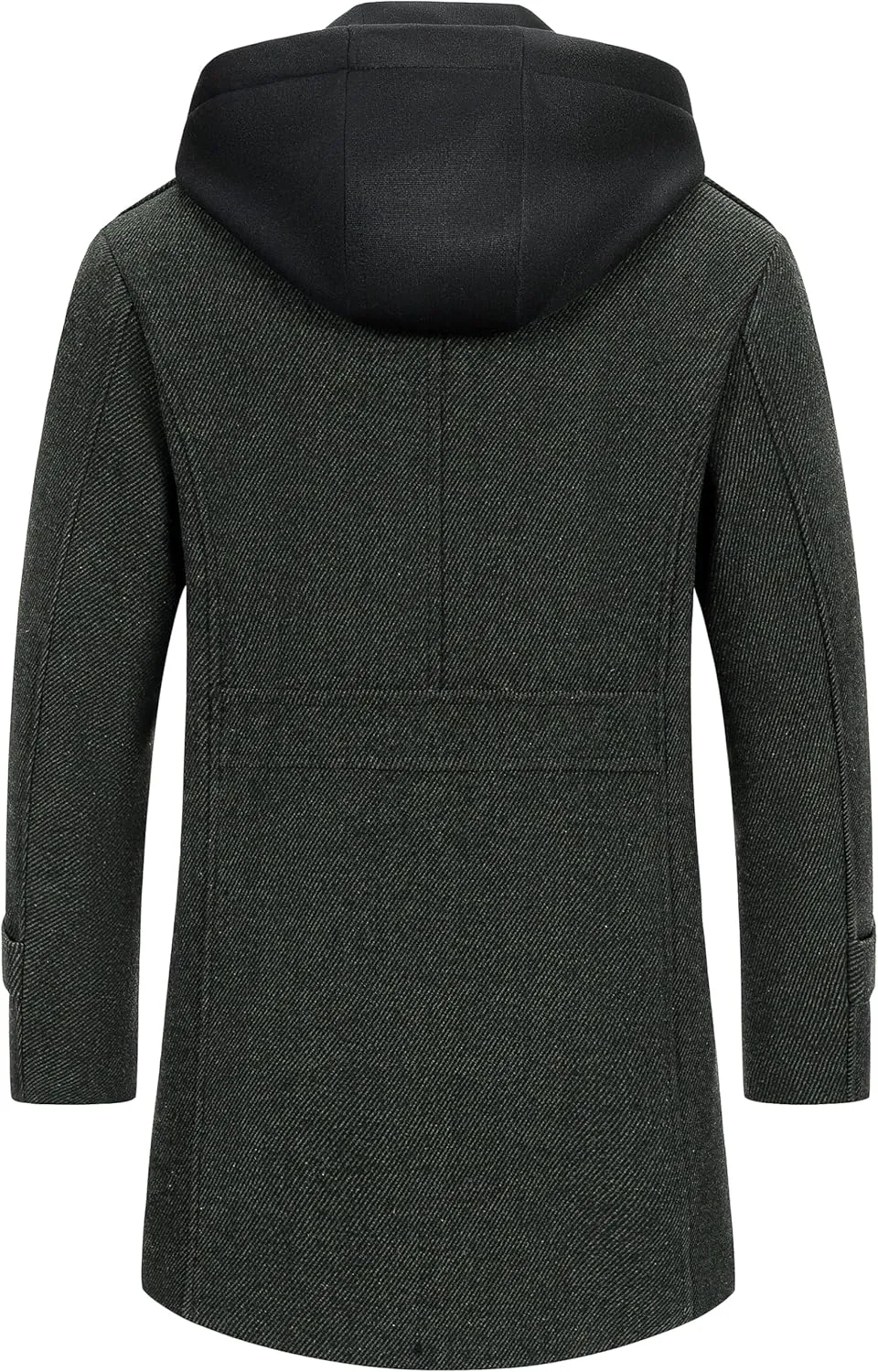 CREATMO US Men's Classic Pea Coat Wool Blend Trench Coat Windproof Business Overcoat With Detachable Hood