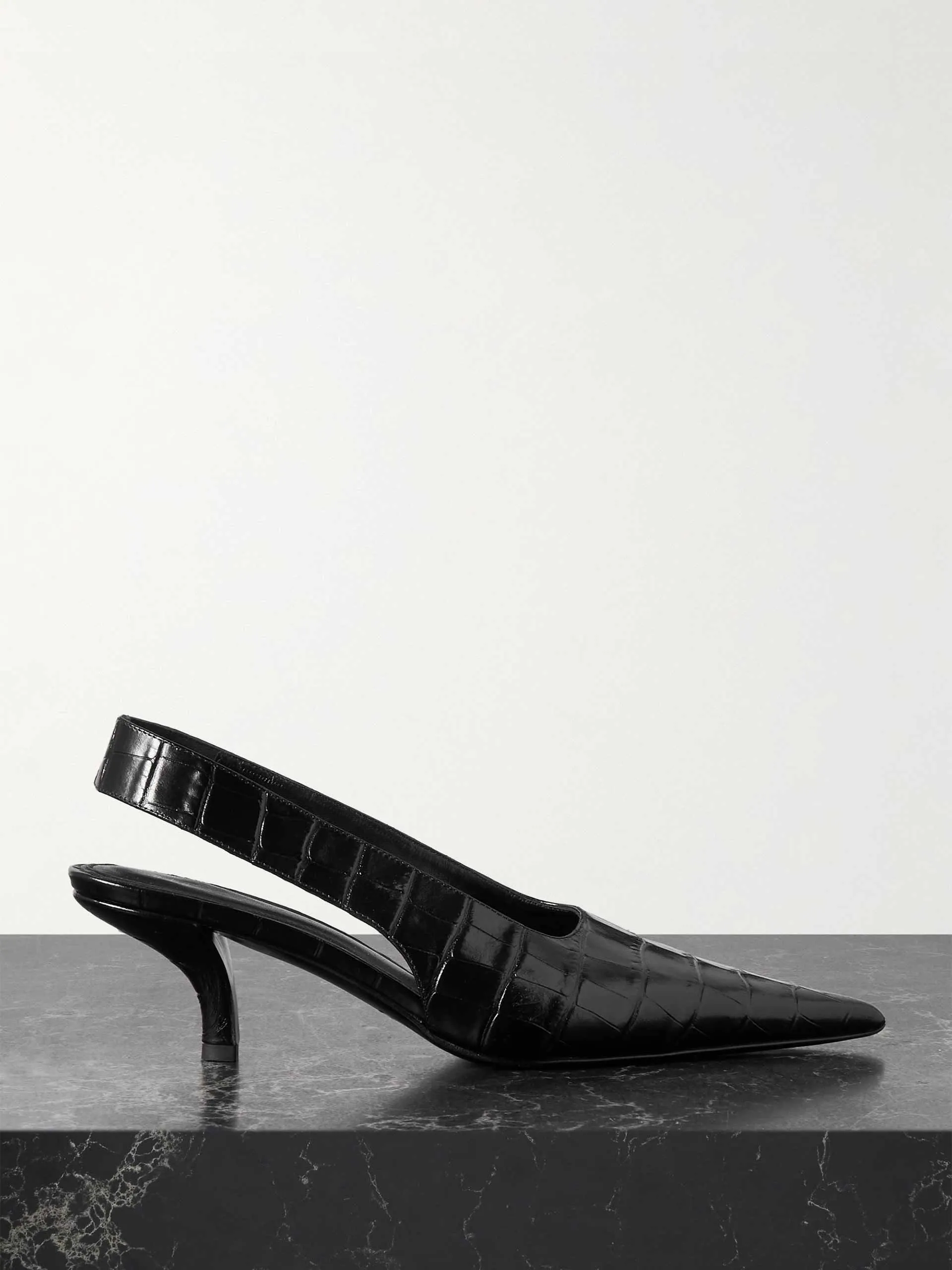 Croc-effect leather slingback pumps