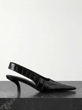 Croc-effect leather slingback pumps
