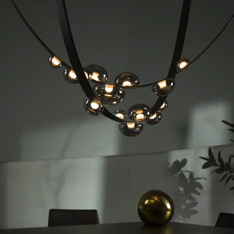 Curved Hand-Blown Bubble Pendant | Dew Drops