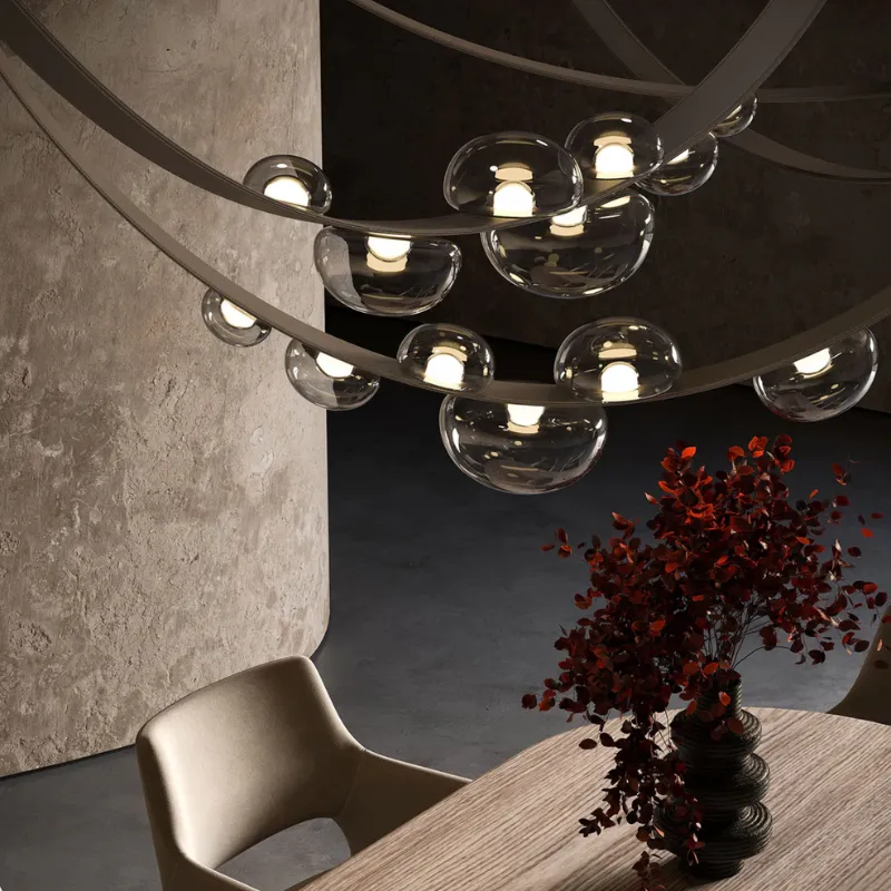 Curved Hand-Blown Bubble Pendant | Dew Drops