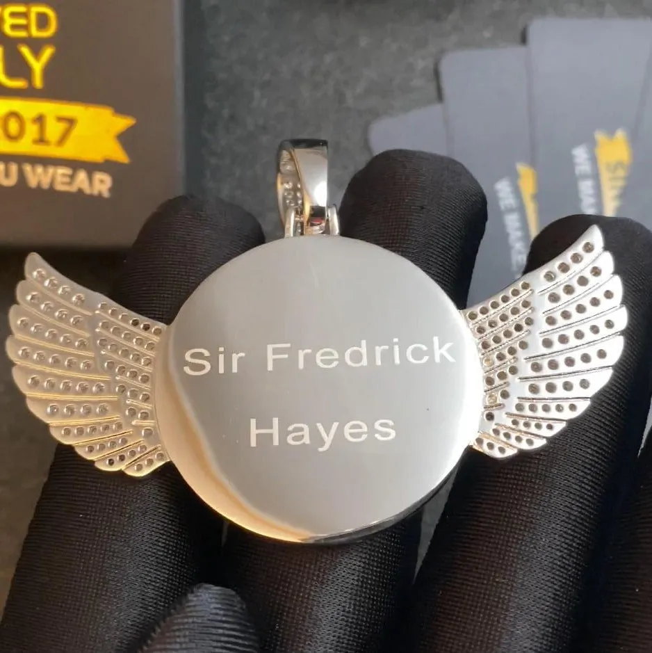 Custom 14k Gold Plated Wings Photo Medallion Necklace