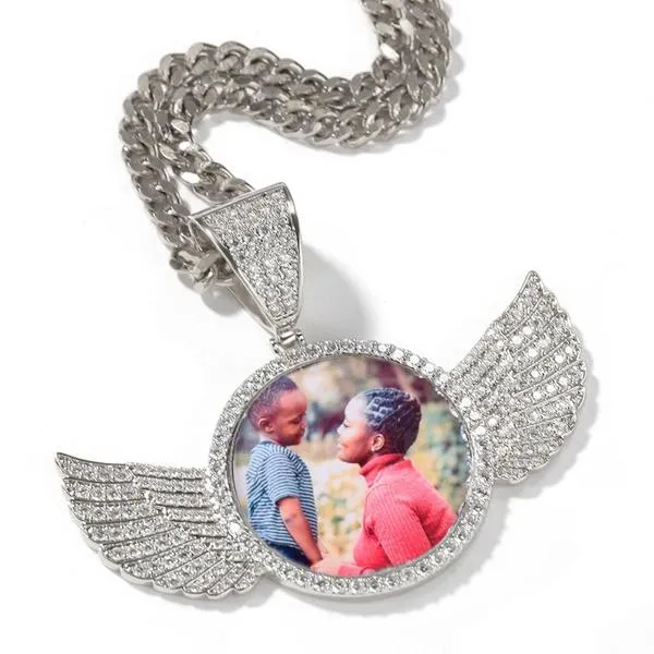 Custom 14k Gold Plated Wings Photo Medallion Necklace
