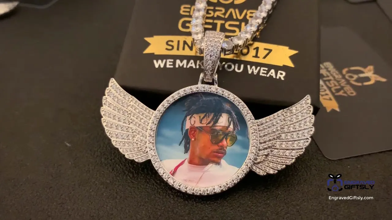 Custom 14k Gold Plated Wings Photo Medallion Necklace