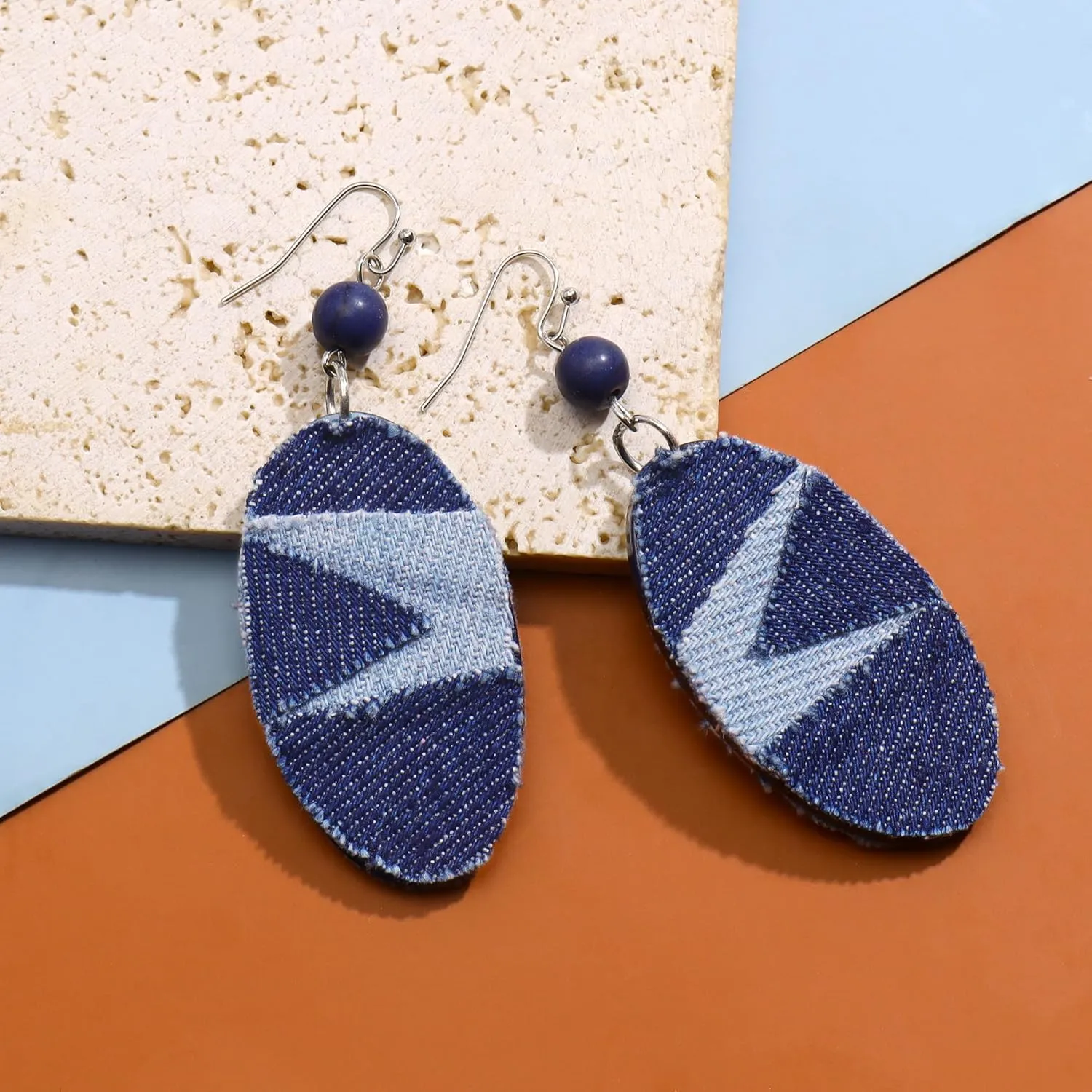 Denim Leather Earrings Pendant,Bohemian Teardrop Geometric Lightweight Dangle Drop Earrings