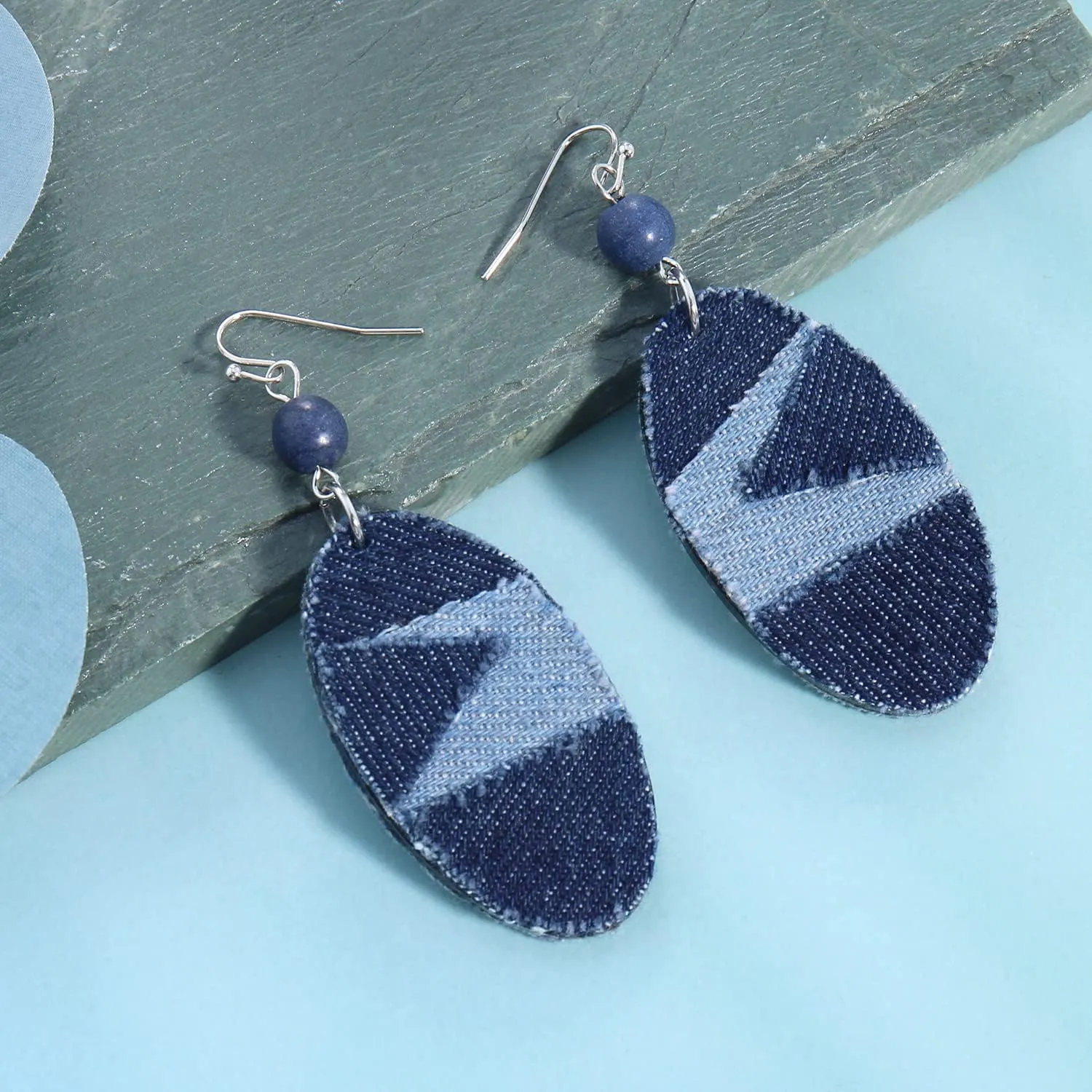 Denim Leather Earrings Pendant,Bohemian Teardrop Geometric Lightweight Dangle Drop Earrings