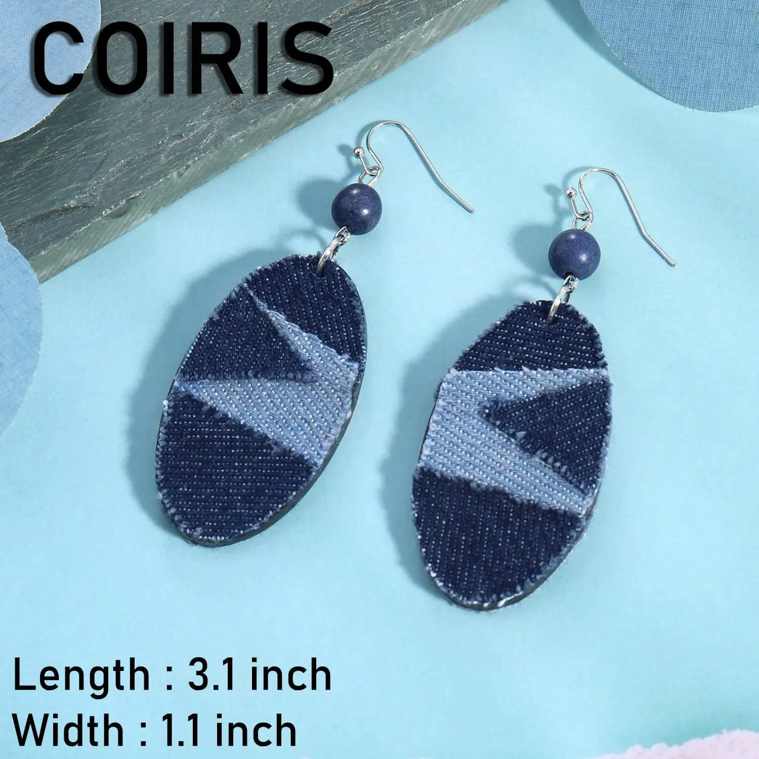 Denim Leather Earrings Pendant,Bohemian Teardrop Geometric Lightweight Dangle Drop Earrings