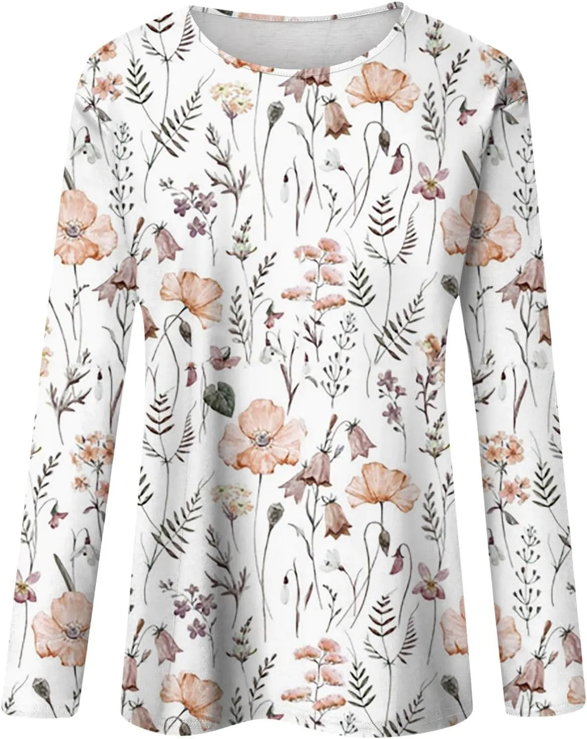 Fall Shirts for Women 2024 Dressy Casual Long Sleeve Crewneck Blouses Floral Print Tunic Tops Cotton Tshirt