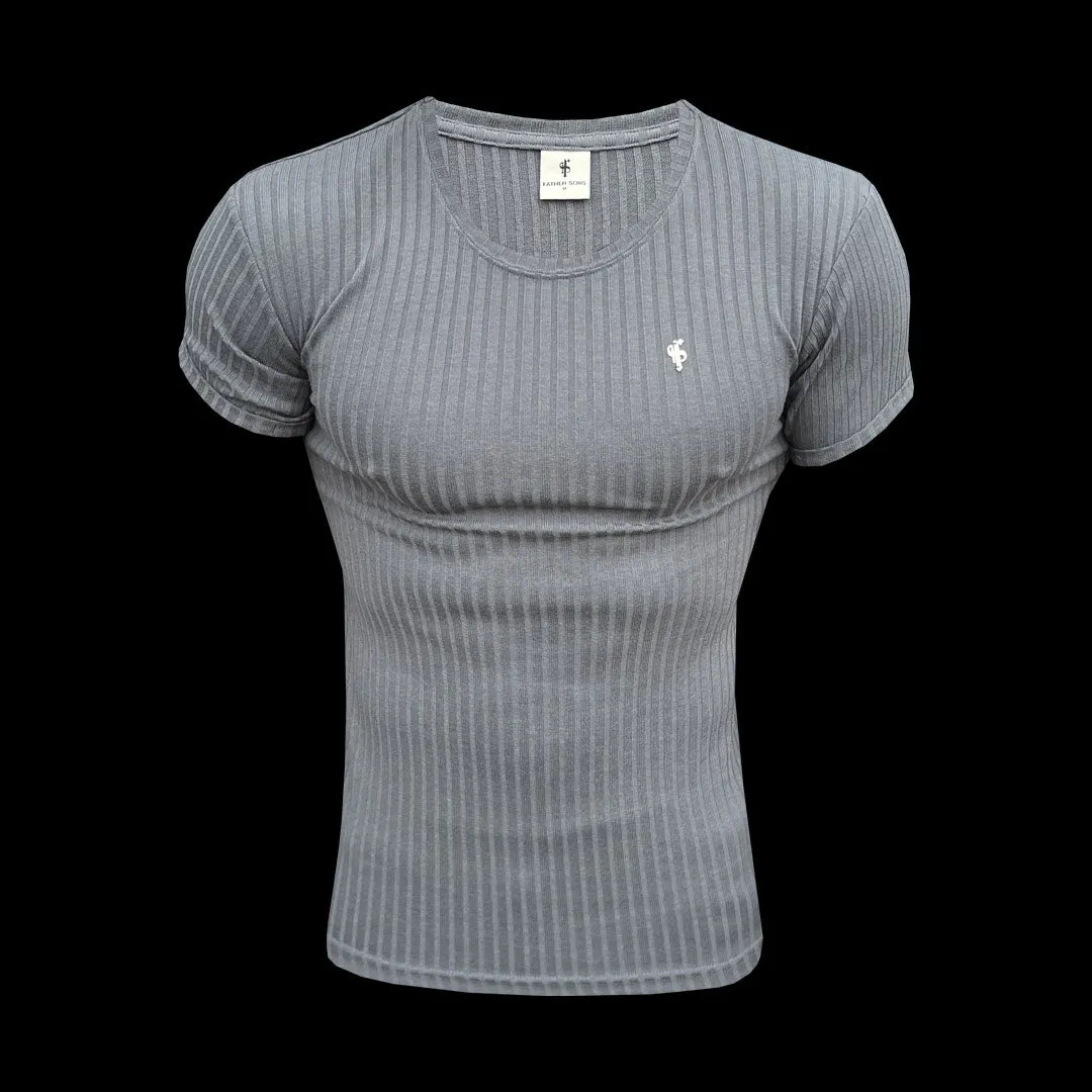 Father Sons Classic Charcoal / Silver Ribbed Knit Super Slim Short Sleeve Crew - FSH1084