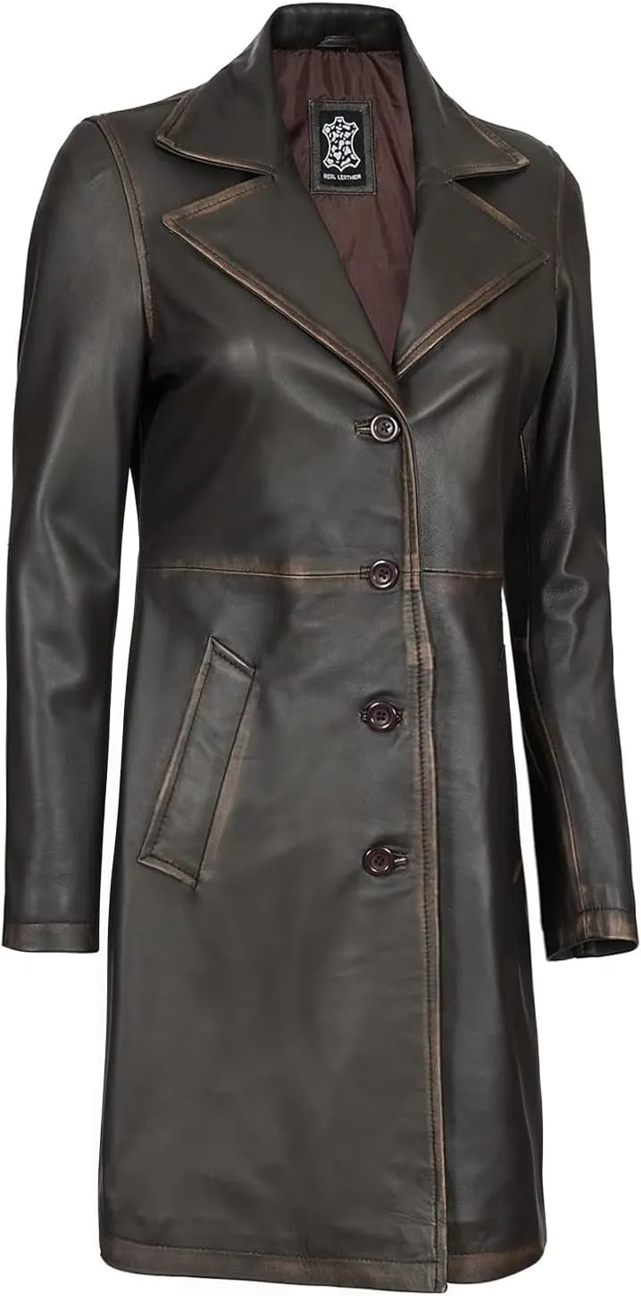 fjackets Lambskin Leather 3/4 Coat - A Fusion of Timeless Style & Modern Sophistication for Women