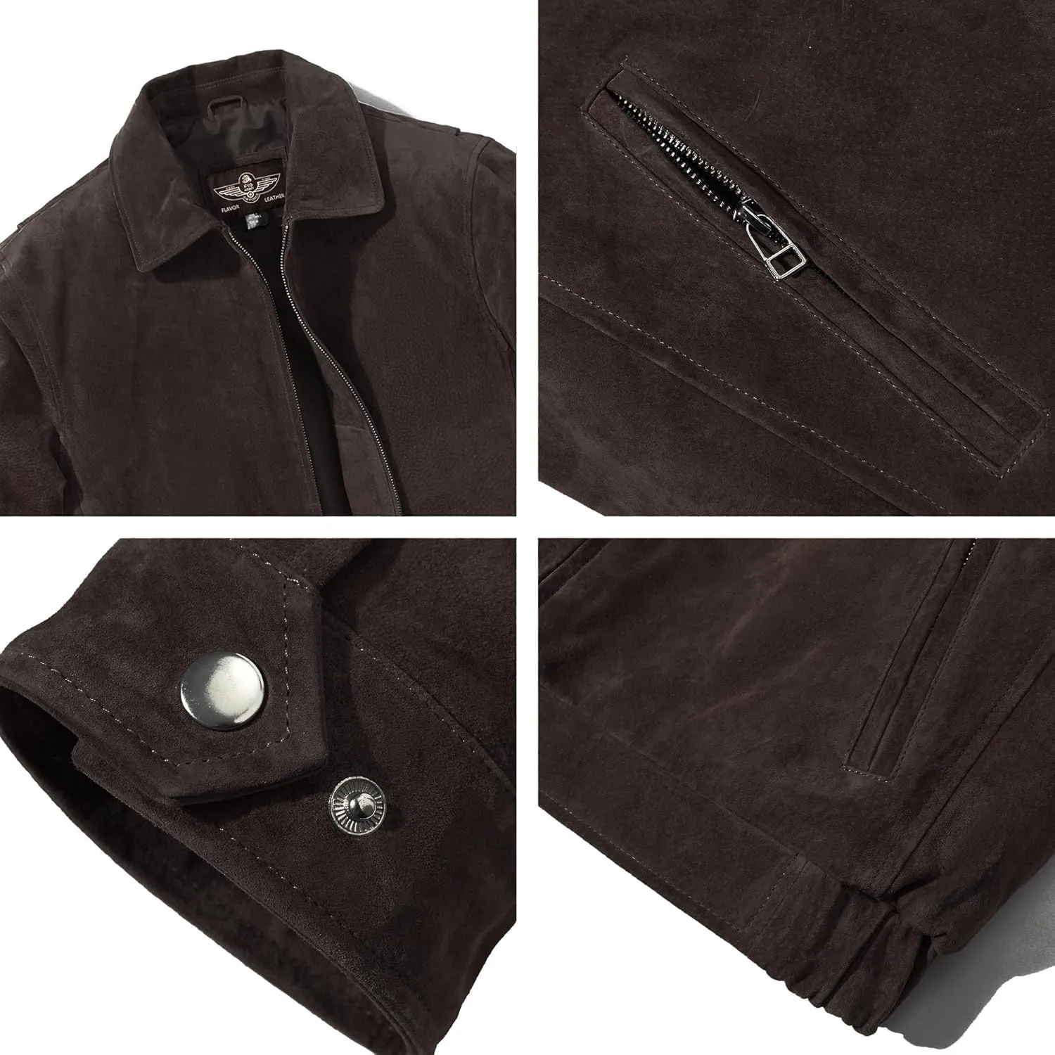 FLAVOR Men's Suede Leather Bomber Jacket Casual Coat for Men