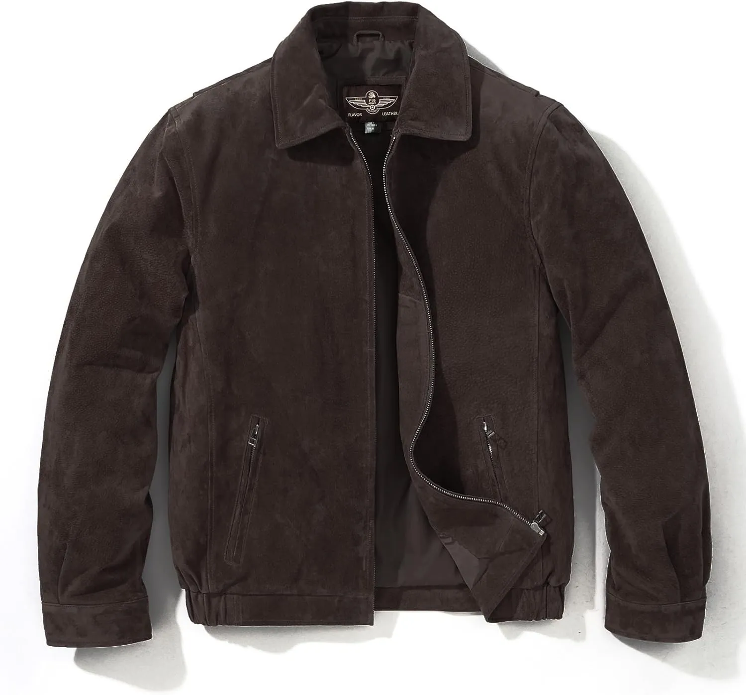 FLAVOR Men's Suede Leather Bomber Jacket Casual Coat for Men