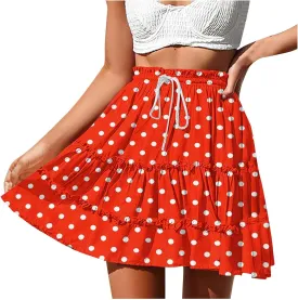 Flowy Printed Mini Skirts for Women Casual High Waisted Summer Boho Skirt Lightweight Adjustable Tie Knot Skorts