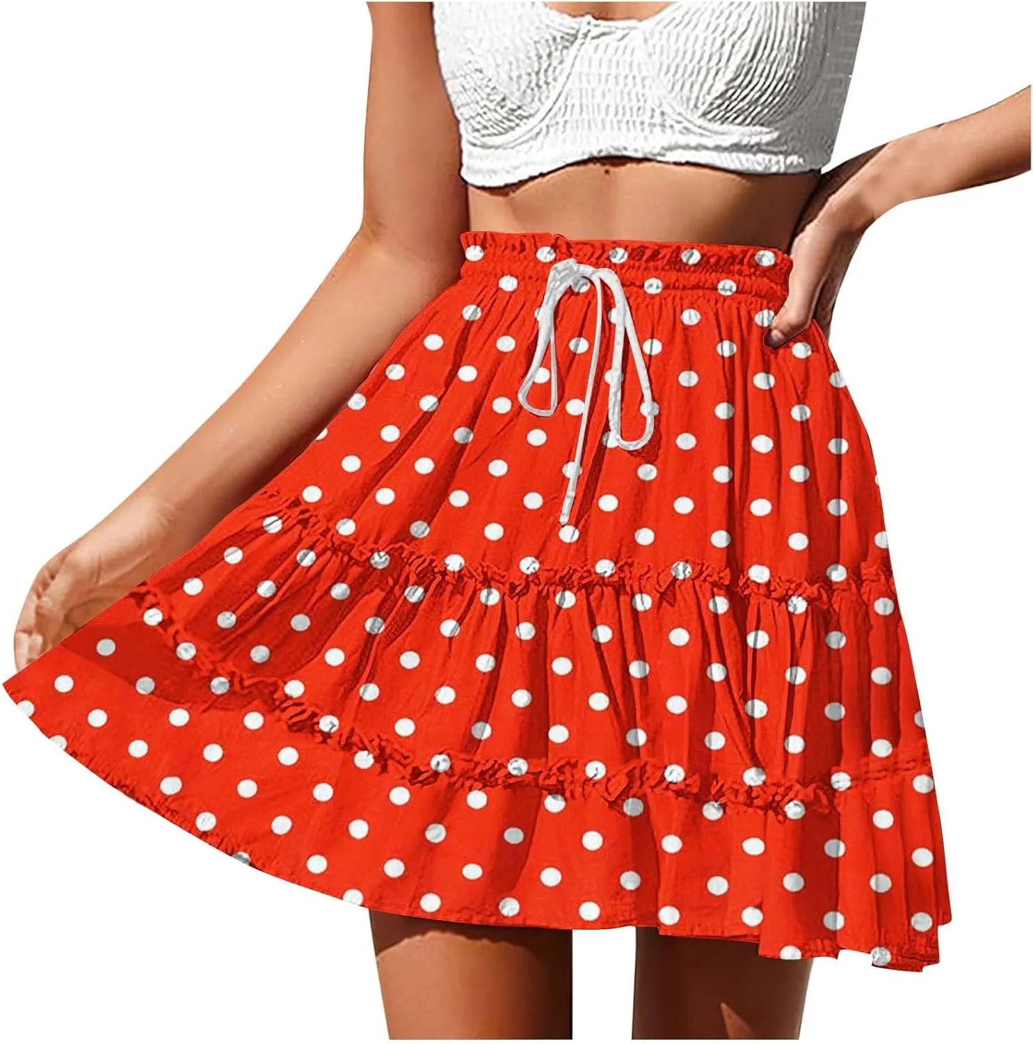 Flowy Printed Mini Skirts for Women Casual High Waisted Summer Boho Skirt Lightweight Adjustable Tie Knot Skorts