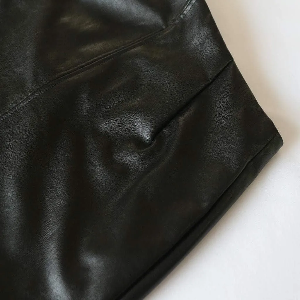 Front Slit Leather Skirts for Women Dressy Casual Bodycon Midi Pencil Skirt Faux Leather High Waist Skirts