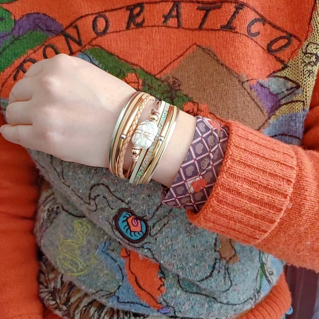 GelConnie Leather Cuff Bracelet Baroque Pearl Wrap Bracelet Gorgeous Gold Tube Bangle Boho Bracelet Bohemian Wristband Jewelry Gift for Women Wife