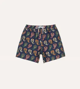 Geometric Paisley Print Nylon Drawstring Swim Shorts