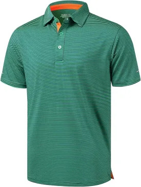 Golf Shirts for Men - Moisture Wicking Short Sleeve Performance Sport Casual Striped Collared Mens Polo Shirt