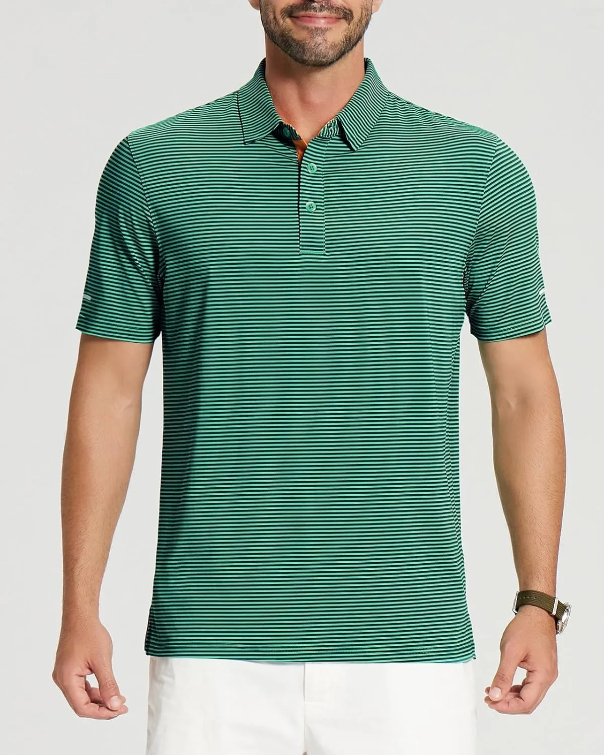Golf Shirts for Men - Moisture Wicking Short Sleeve Performance Sport Casual Striped Collared Mens Polo Shirt