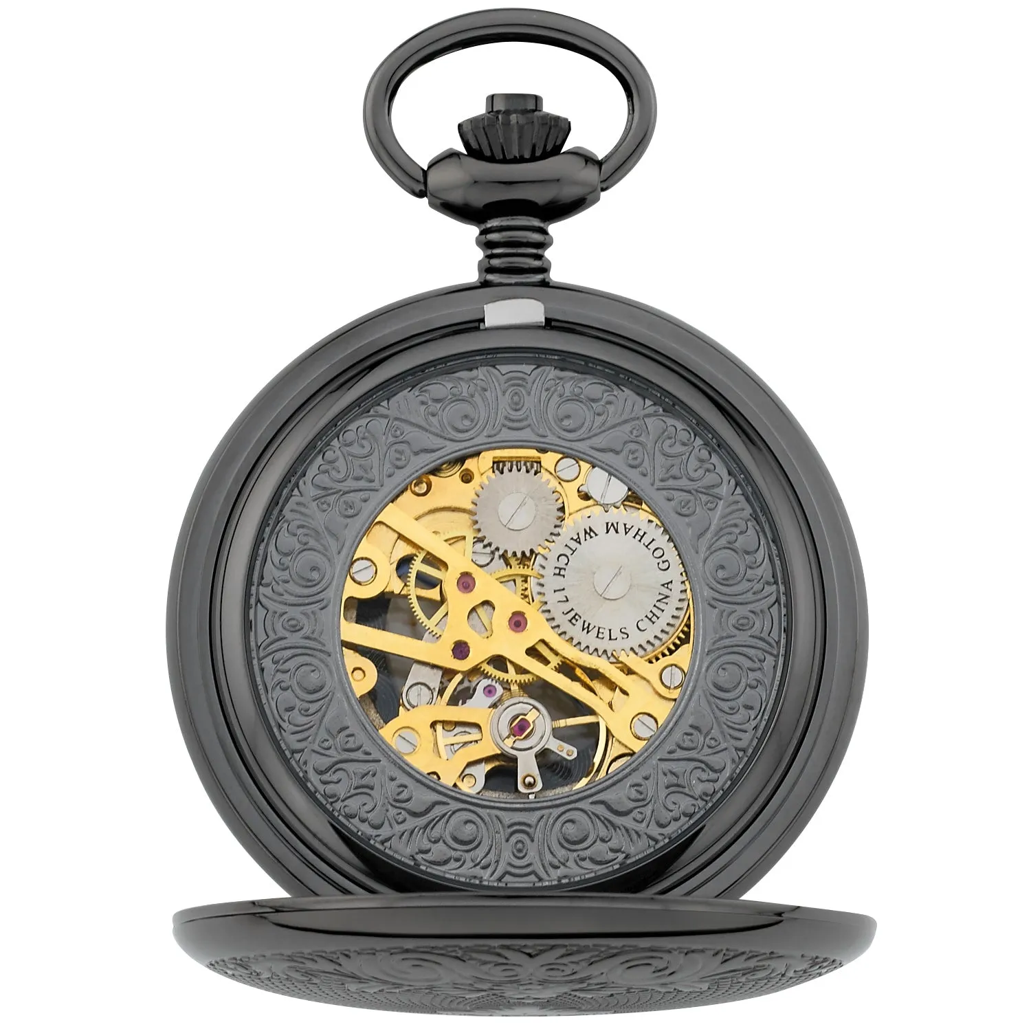Gotham Men's Gun-Tone 17 Jewel Mechanical Double Half Hunter Pocket Watch # GWC14040BBK