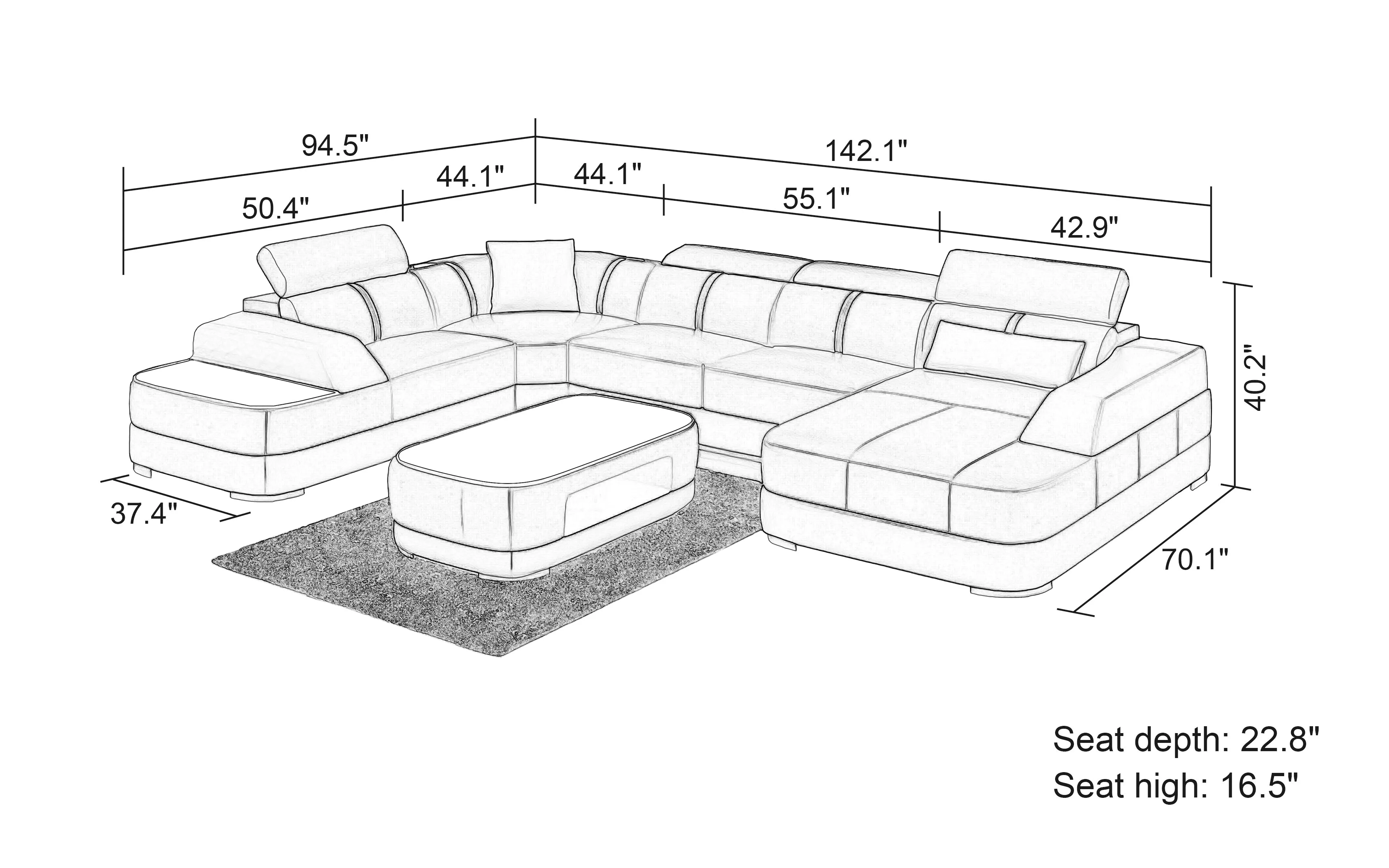 Grimdale Modern U-Shape Leather Sectional