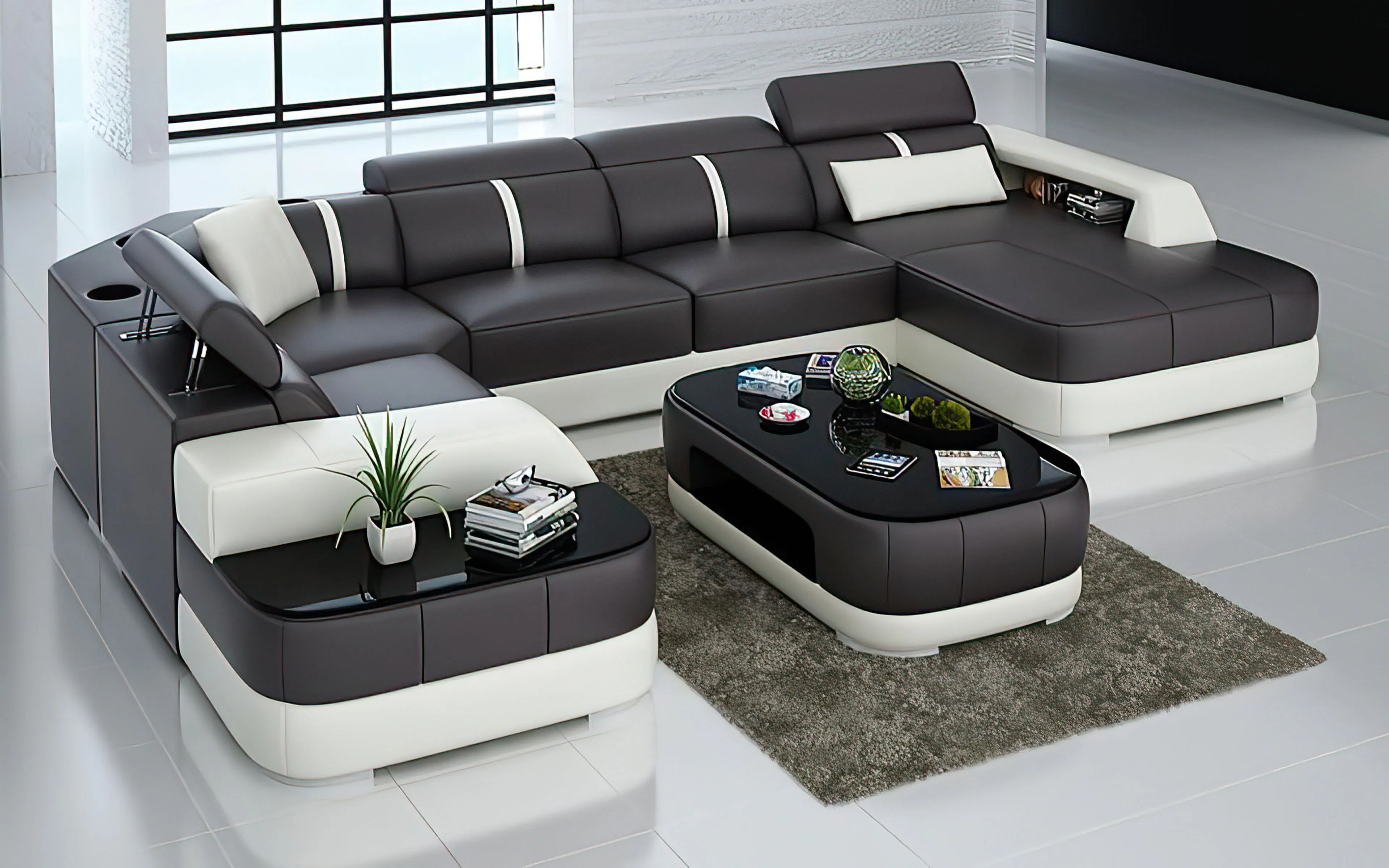 Grimdale Modern U-Shape Leather Sectional