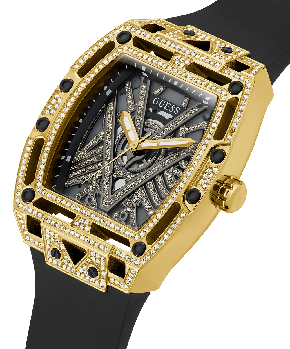 GUESS Mens Black Gold Tone Analog Watch