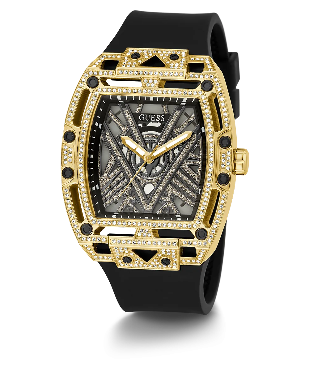 GUESS Mens Black Gold Tone Analog Watch