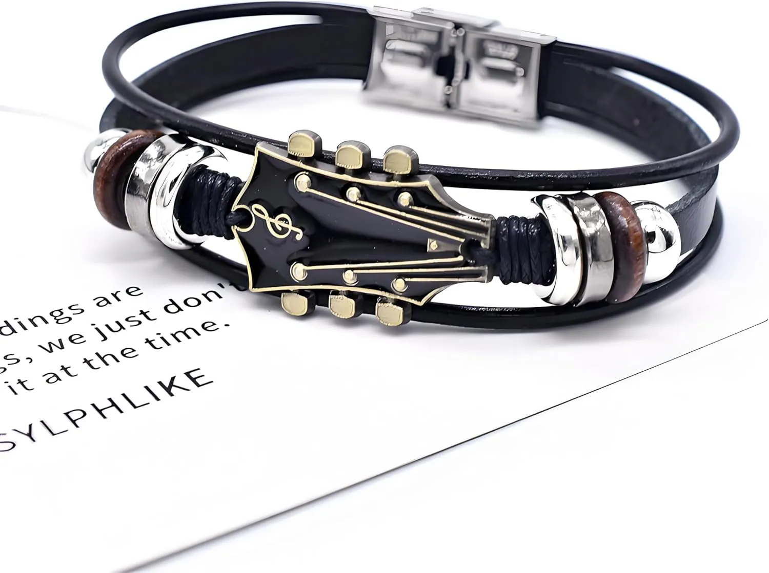 Guitar Leather Bracelet, Red Black Blue Leather Vintage Stack Bracelet For Men Women Dainty Trendy Music Bangle Bracelet Inspirational Holiday Meaningful Jewelry Gift