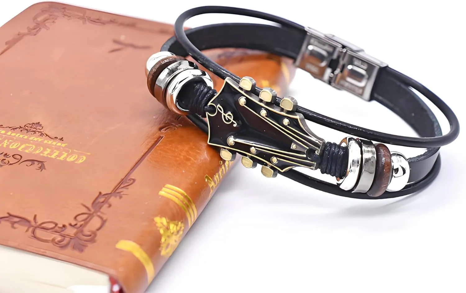 Guitar Leather Bracelet, Red Black Blue Leather Vintage Stack Bracelet For Men Women Dainty Trendy Music Bangle Bracelet Inspirational Holiday Meaningful Jewelry Gift