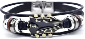 Guitar Leather Bracelet, Red Black Blue Leather Vintage Stack Bracelet For Men Women Dainty Trendy Music Bangle Bracelet Inspirational Holiday Meaningful Jewelry Gift